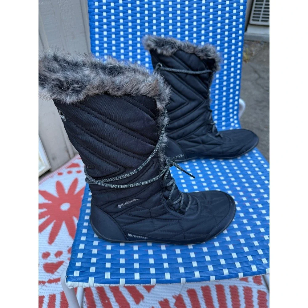 Columbia Minx Mid III Black Waterproof Winter Boots Faux Fur Trim Womens‎ 10.5